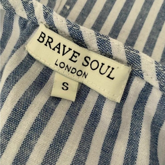 Brave Soul Blue White Stripe Button Playsuit hotpants Size S 8 UK - Picture 7 of 7